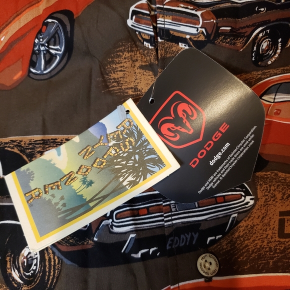 RARE Reyn Spooner Dodge Muscle Car Olive Green Shirt Short Sleeve Hawaiian - Picture 2 of 4